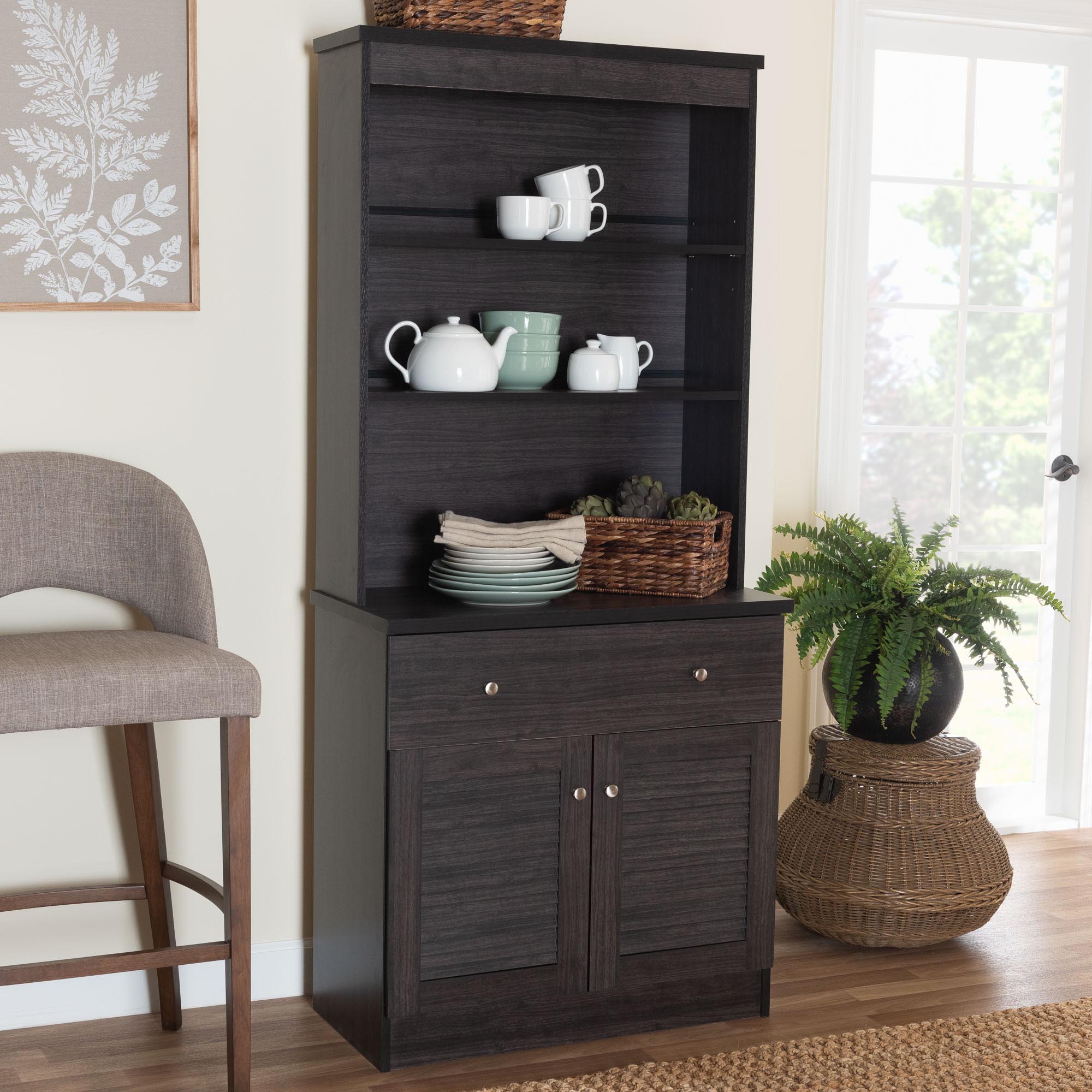 Baxton Studio Agni Modern and Contemporary Dark Brown Buffet and Hutch Kitchen Cabinet