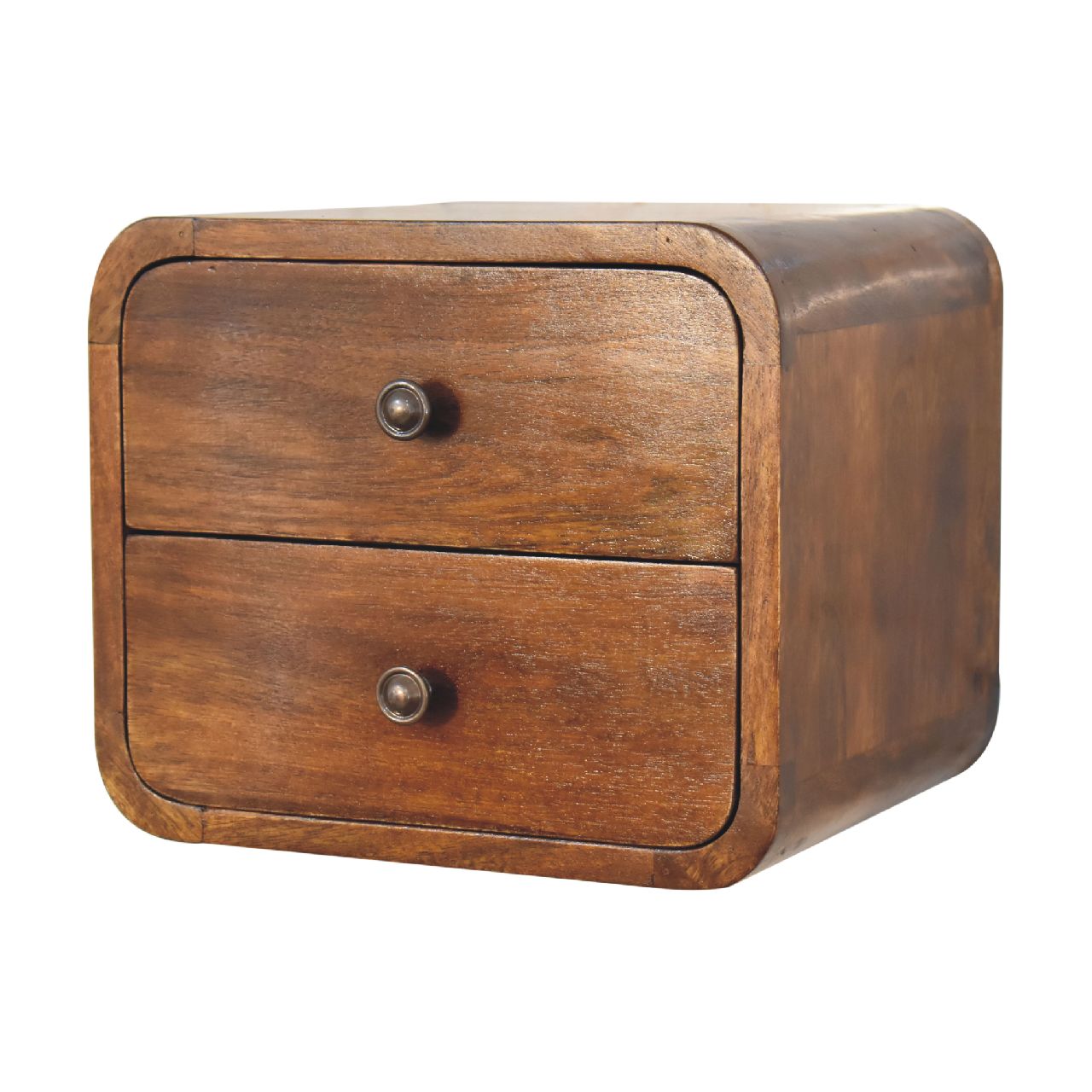 12" Chestnut Solid Wood Two Drawer Floating Nightstand