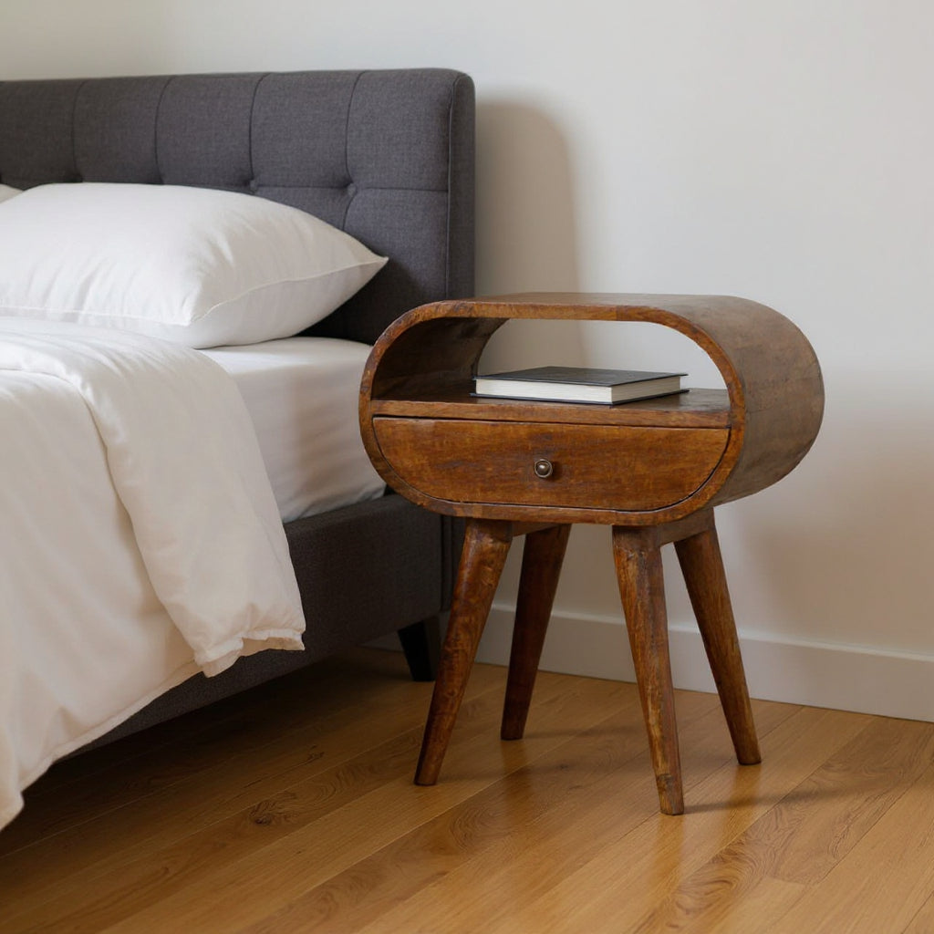 21" Brown Solid Wood Oval One Drawer Nightstand