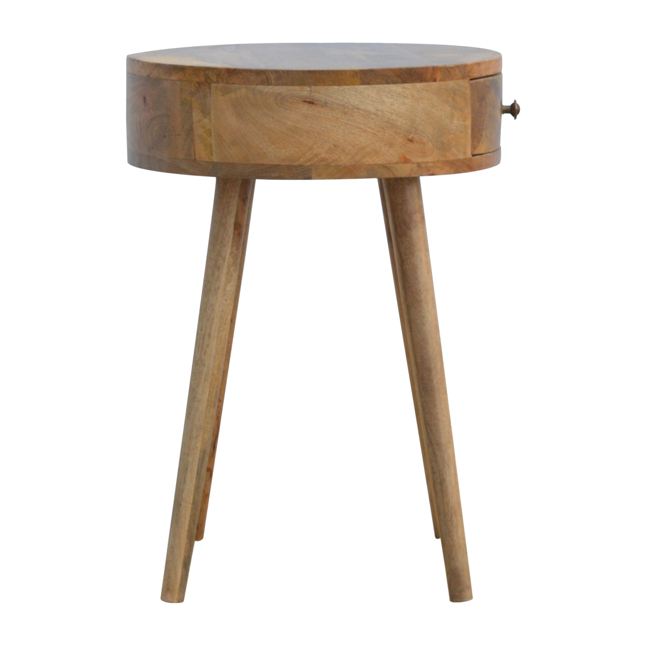 22" Natural Solid Wood Round One Drawer Nightstand
