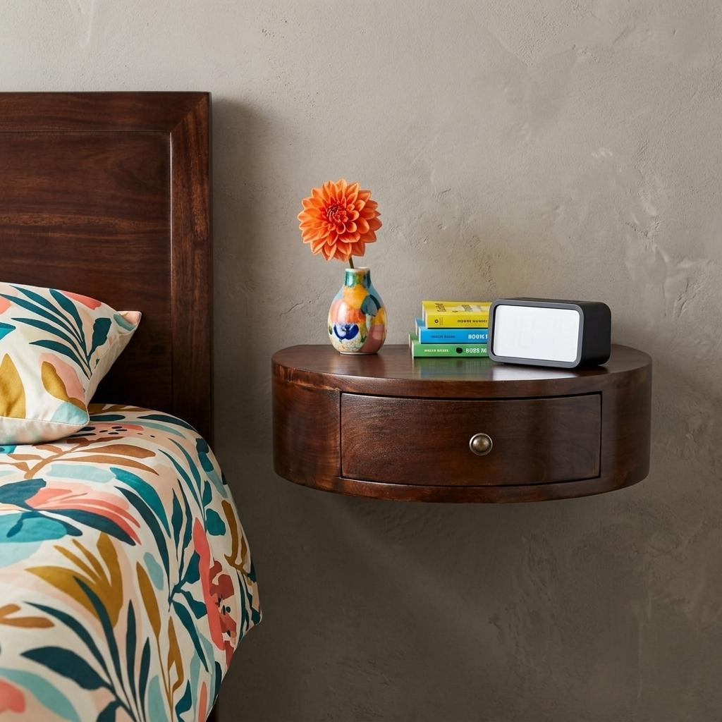 22" Brown Solid Wood One Drawer Floating Nightstand