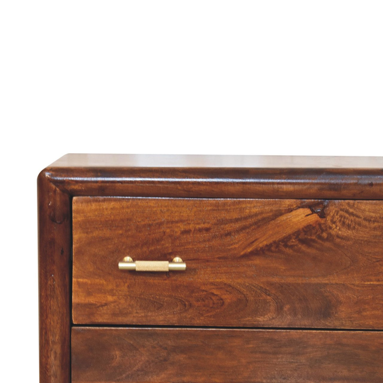 32" Brown Solid Wood Two Drawer Nightstand With Leather Shelf