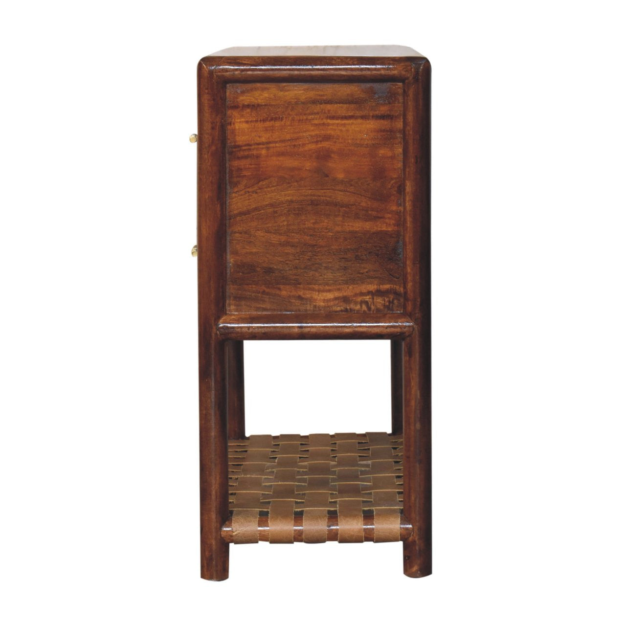 32" Brown Solid Wood Two Drawer Nightstand With Leather Shelf
