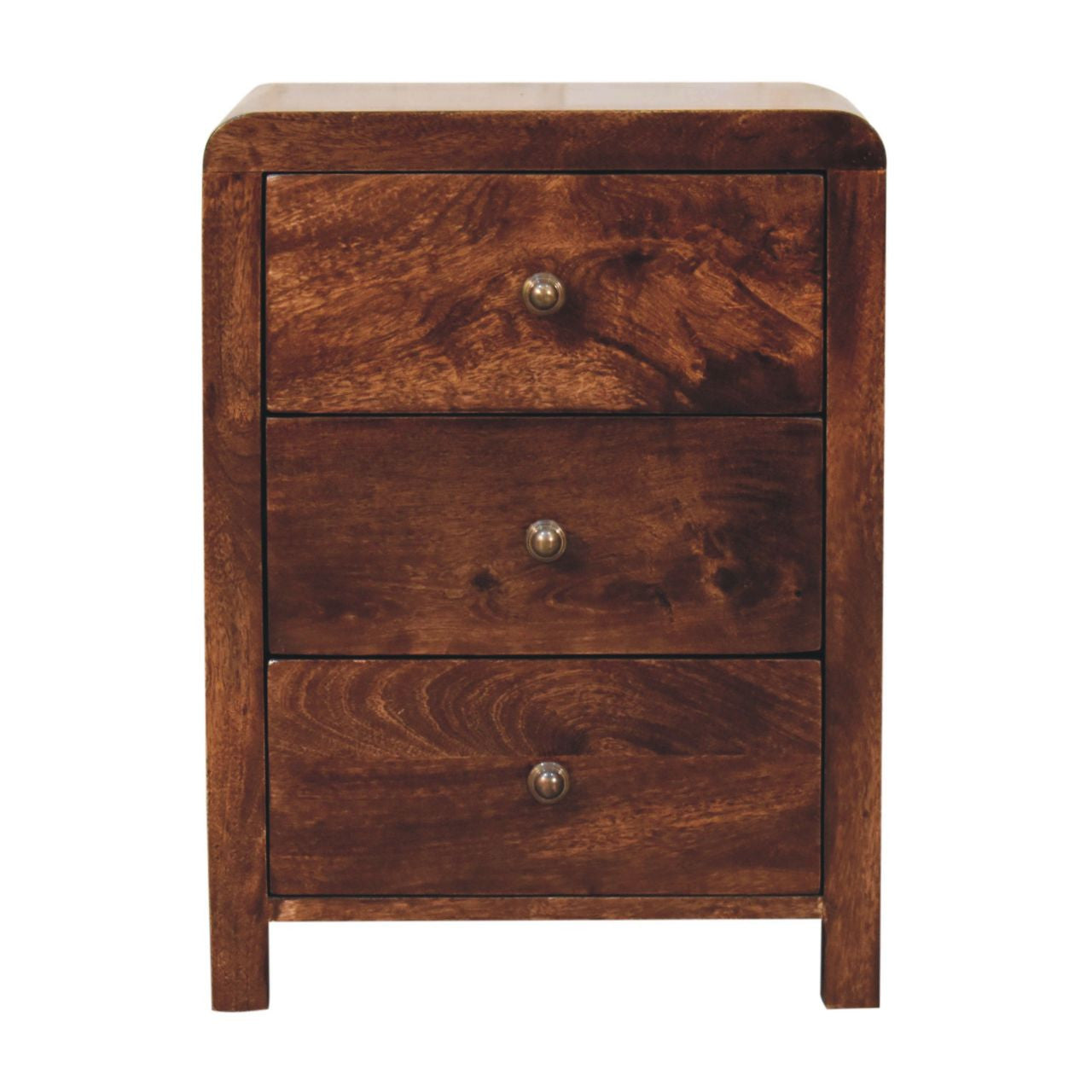 24" Walnut Solid Wood Three Drawer Nightstand