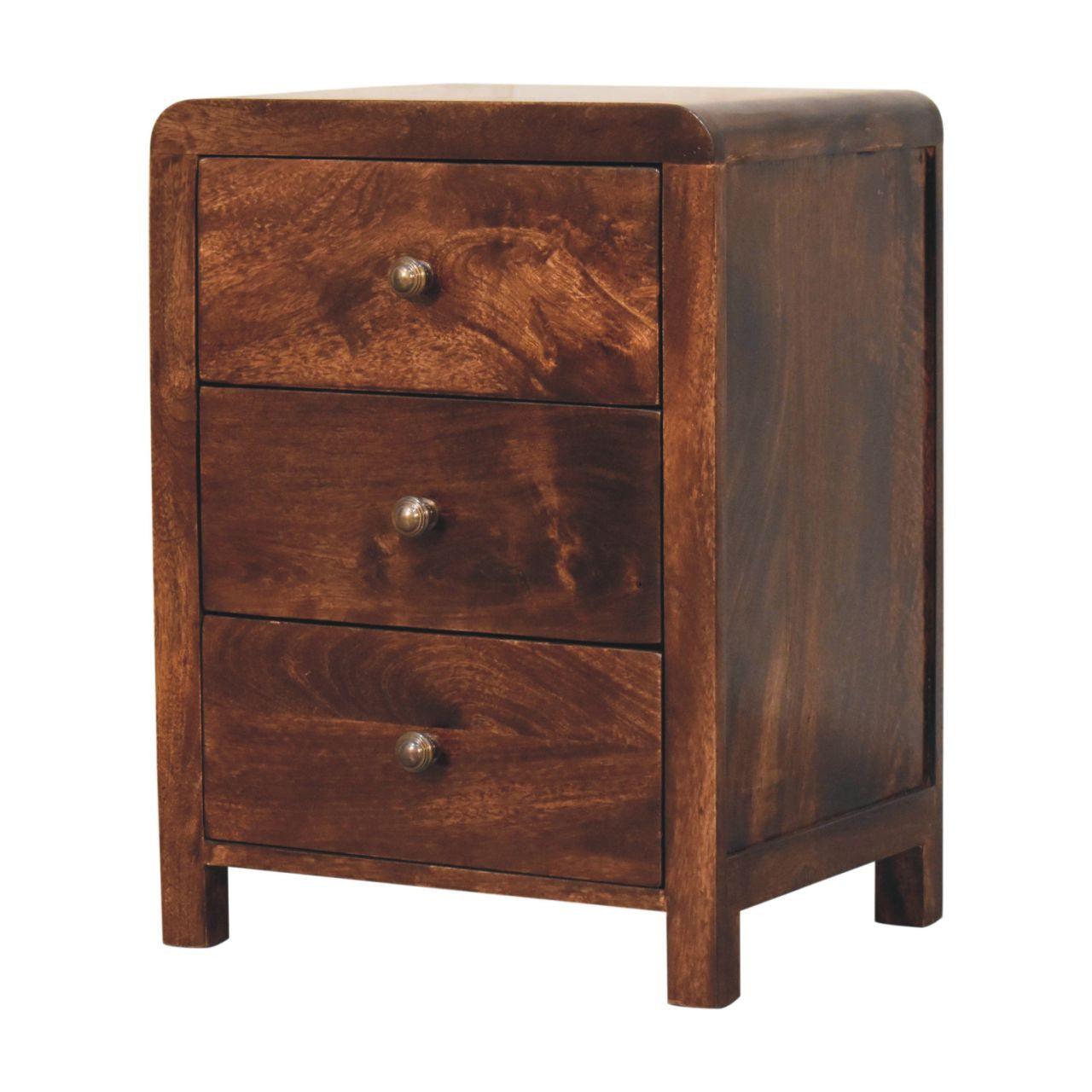 24" Walnut Solid Wood Three Drawer Nightstand