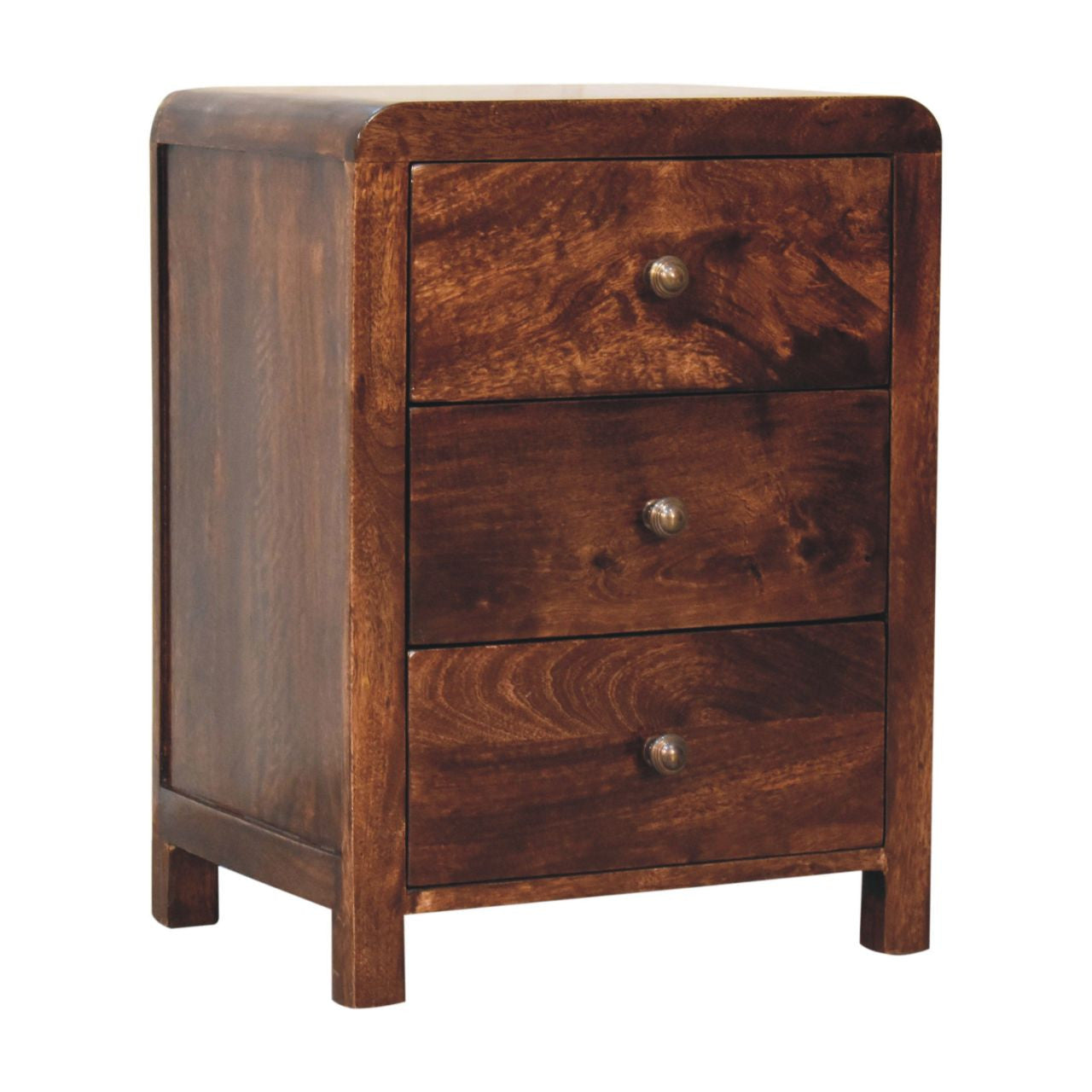 24" Walnut Solid Wood Three Drawer Nightstand