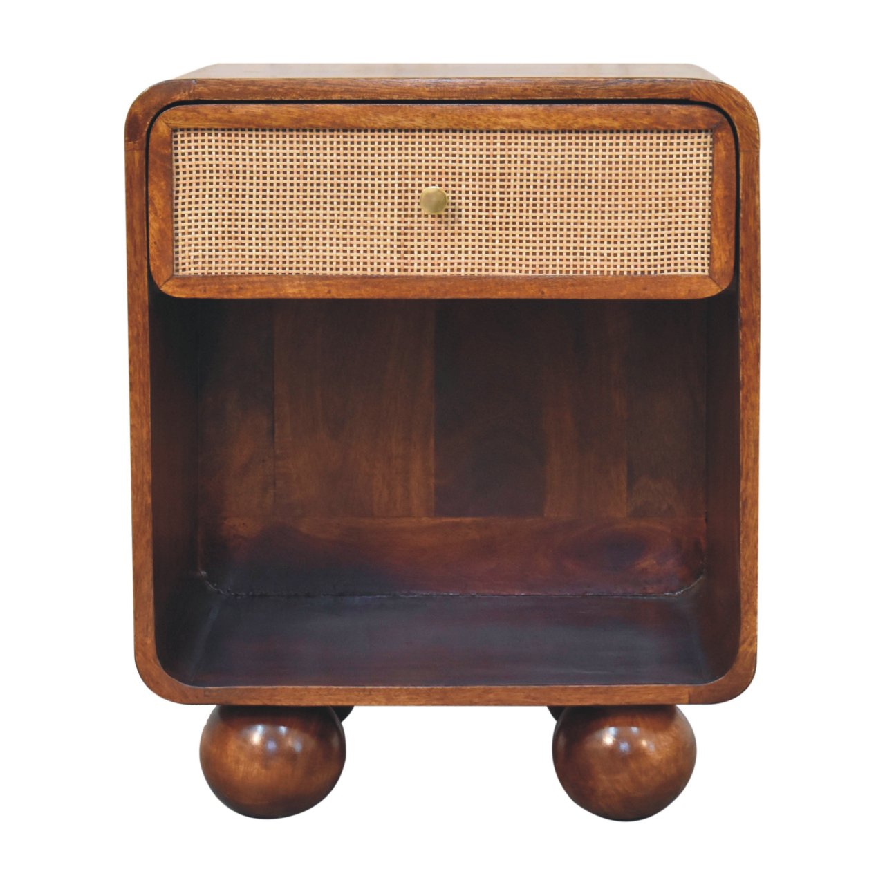 21" Chestnut Solid Wood Cane Rattan One Drawer Nightstand