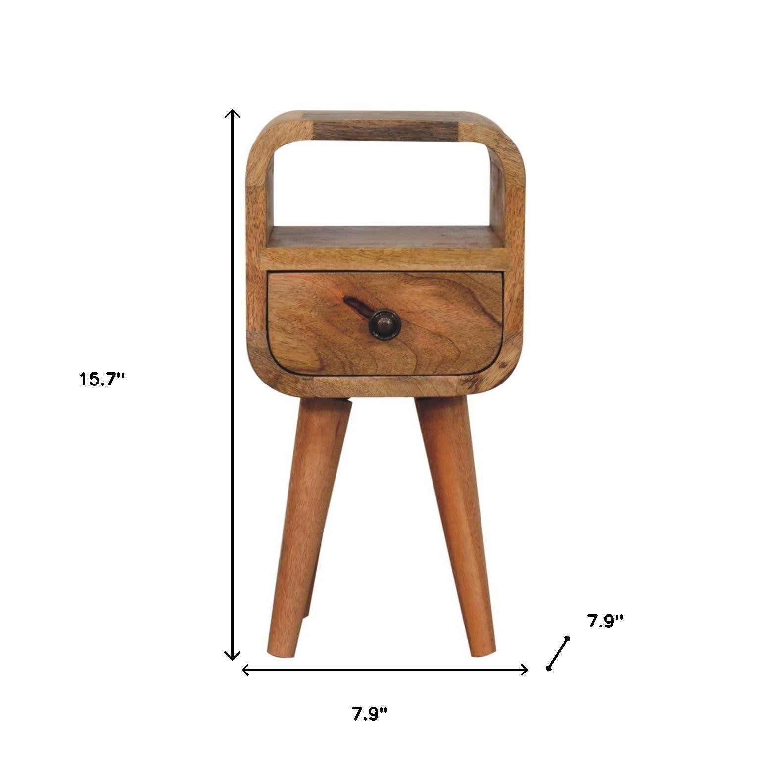 16" Oak Solid Wood Square One Drawer Nightstand