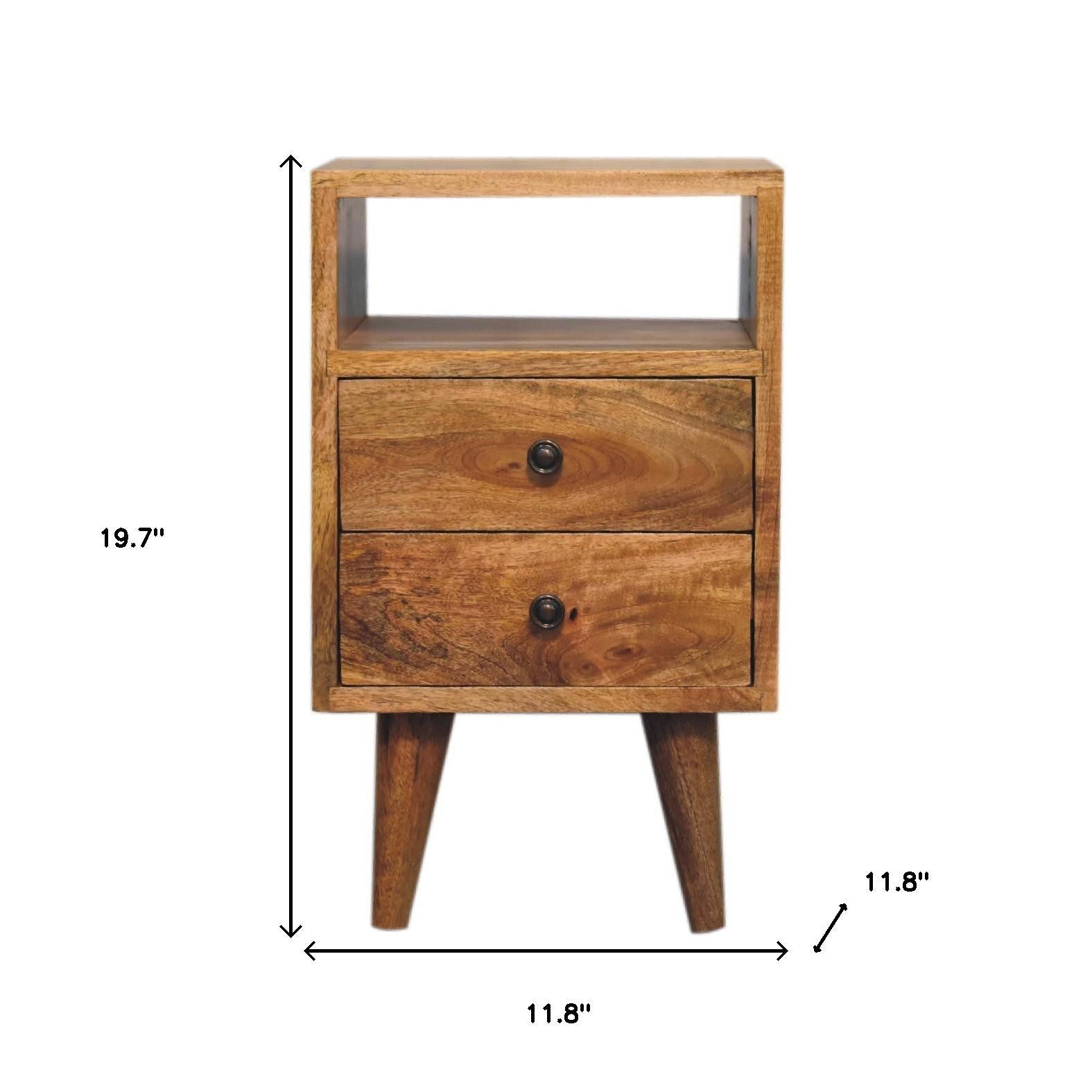 20" Oak Solid Wood Two Drawer Nightstand