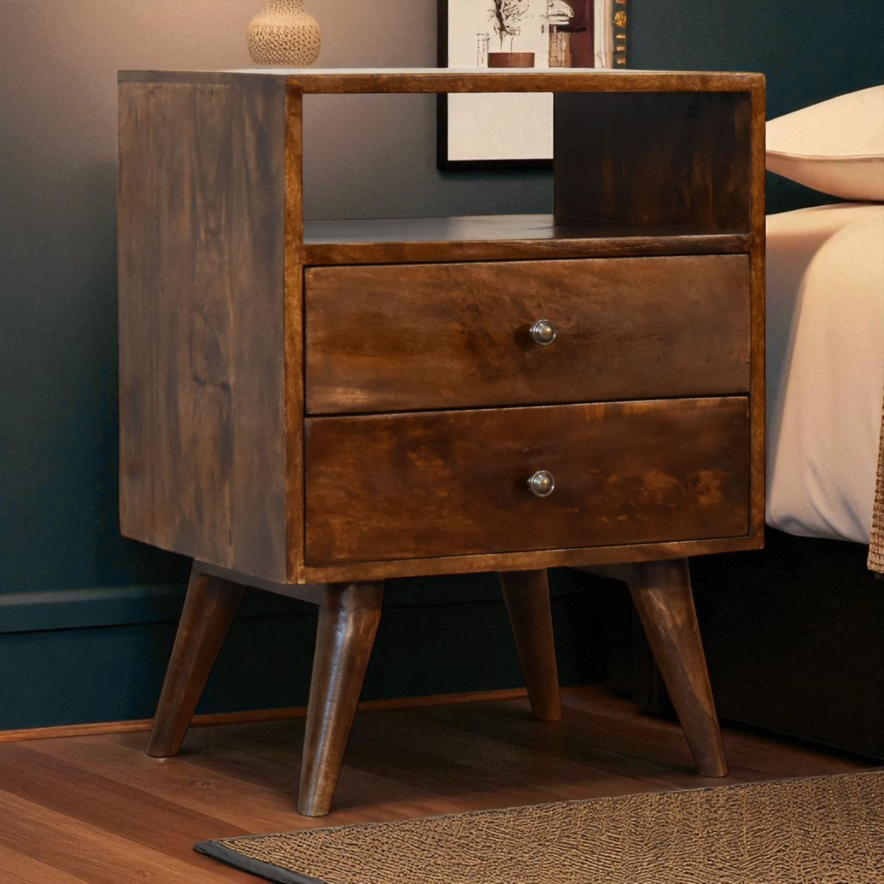 24" Chestnut Solid Wood Two Drawer Nightstand
