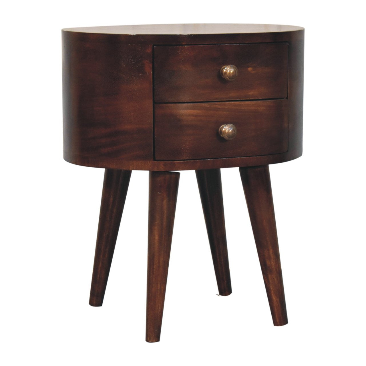 21" Walnut Solid Wood Oval Two Drawer Nightstand