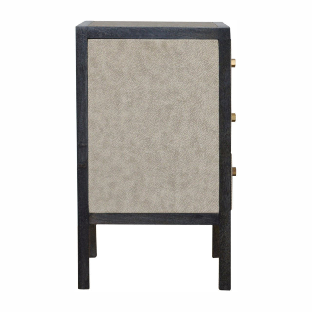 24" Gray And Black Solid Wood And Faux Shagreen Three Drawer Nightstand