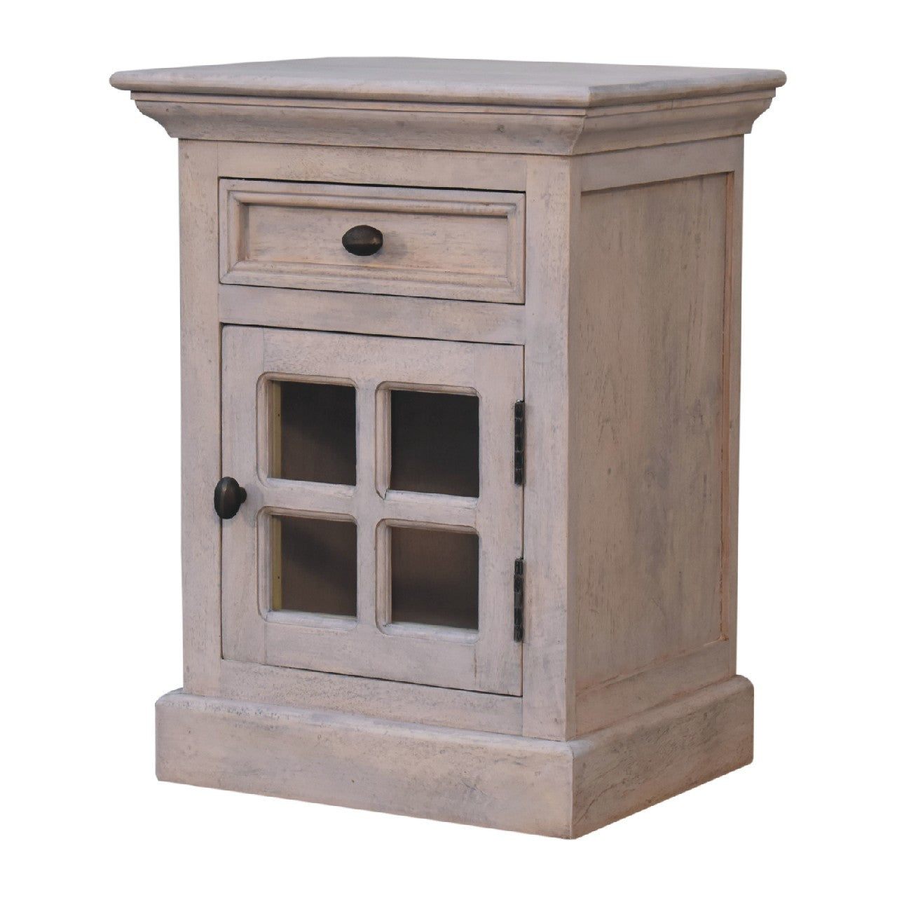 24" Gray Solid Wood And Glass Distressed Two Drawer Nightstand