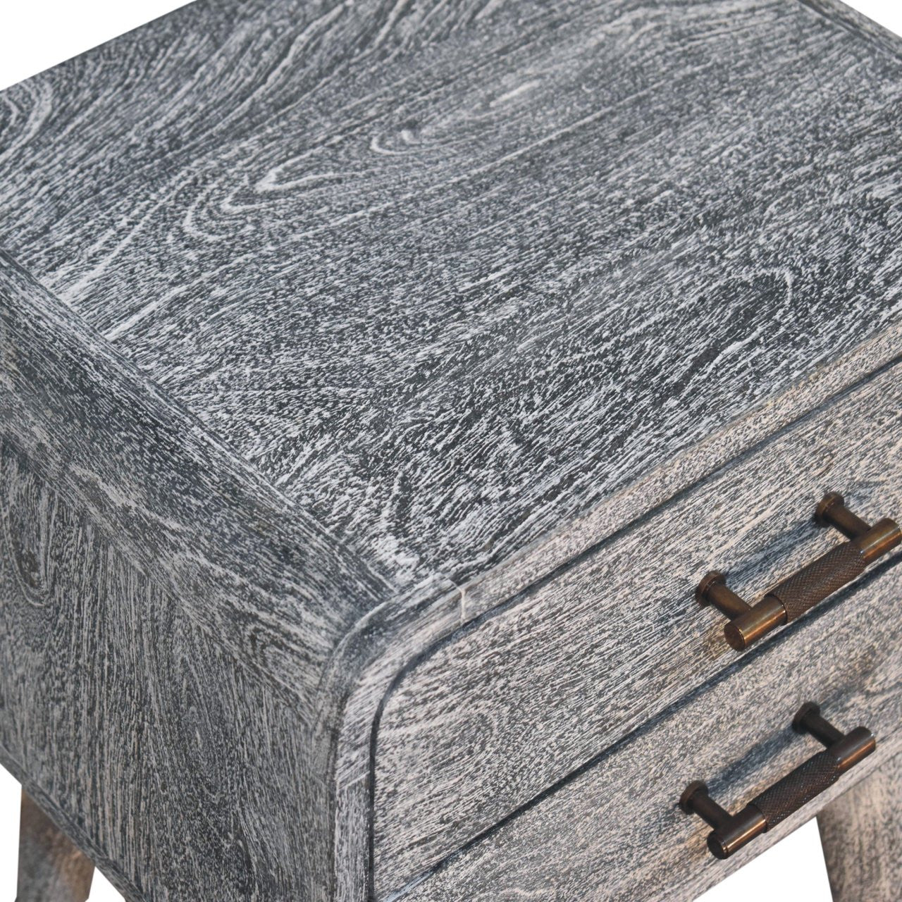 22" Gray Solid Wood Distressed Two Drawer Nightstand