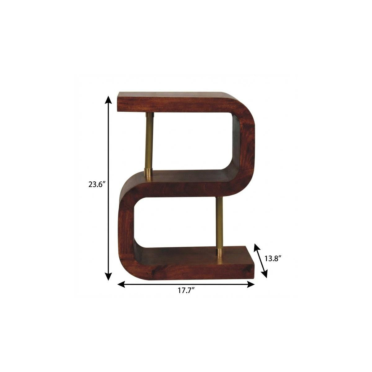24" Chestnut And Gold Solid Wood Curved Nightstand