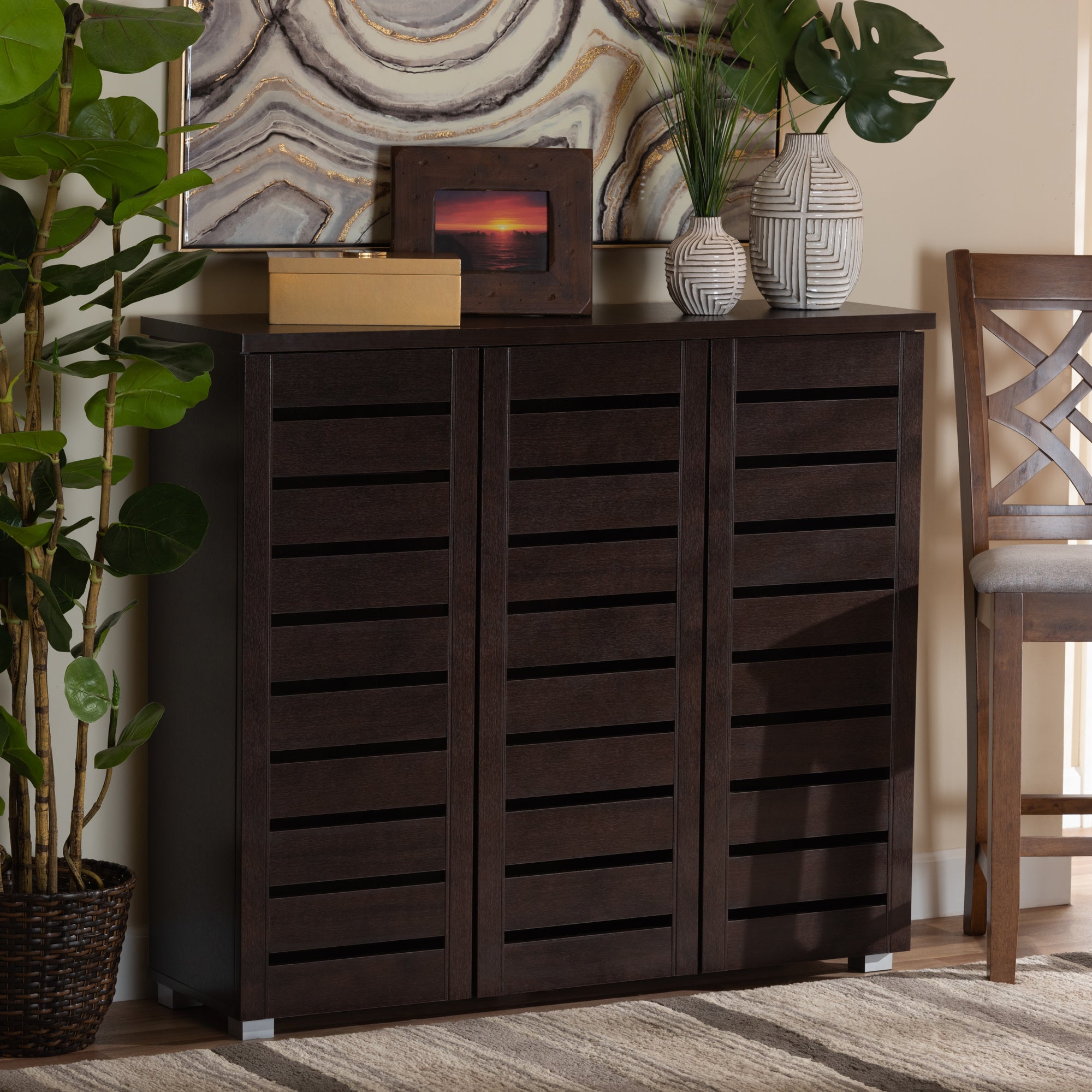 Baxton Studio Adalwin Modern and Contemporary 3-Door Dark Brown Wooden Entryway Shoes Storage Cabinet