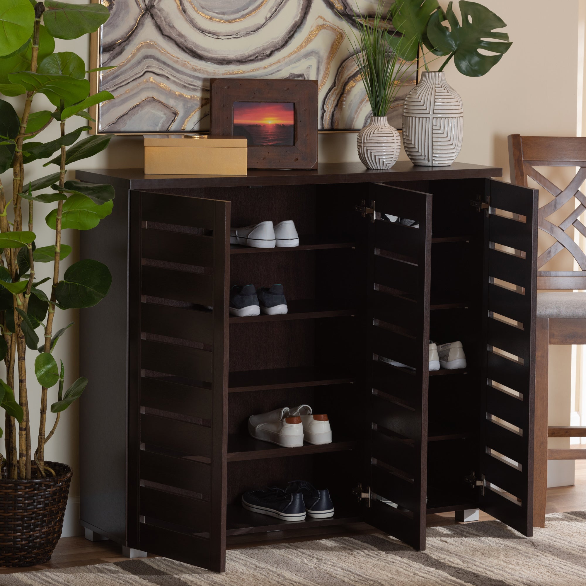 Baxton Studio Adalwin Modern and Contemporary 3-Door Dark Brown Wooden Entryway Shoes Storage Cabinet