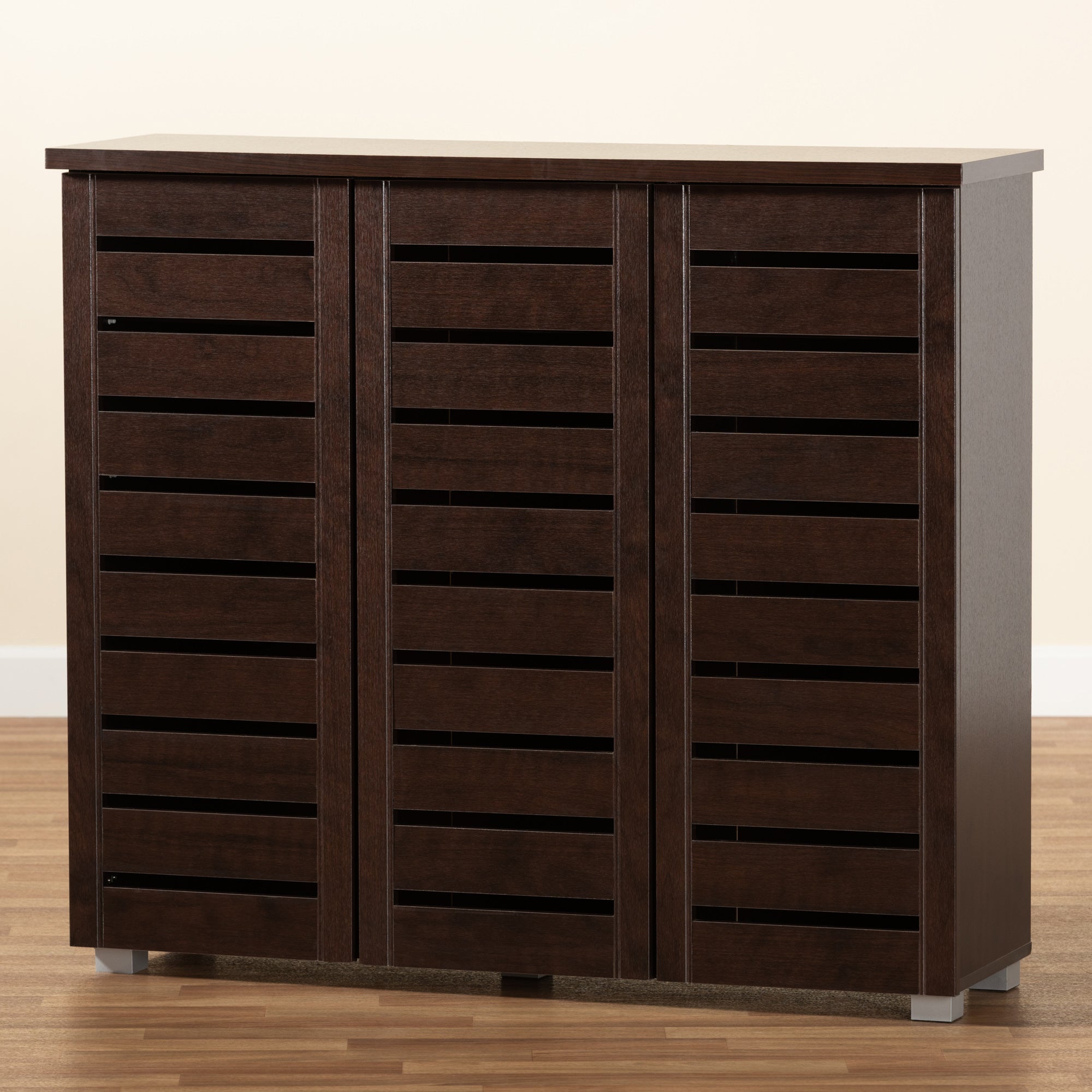 Baxton Studio Adalwin Modern and Contemporary 3-Door Dark Brown Wooden Entryway Shoes Storage Cabinet