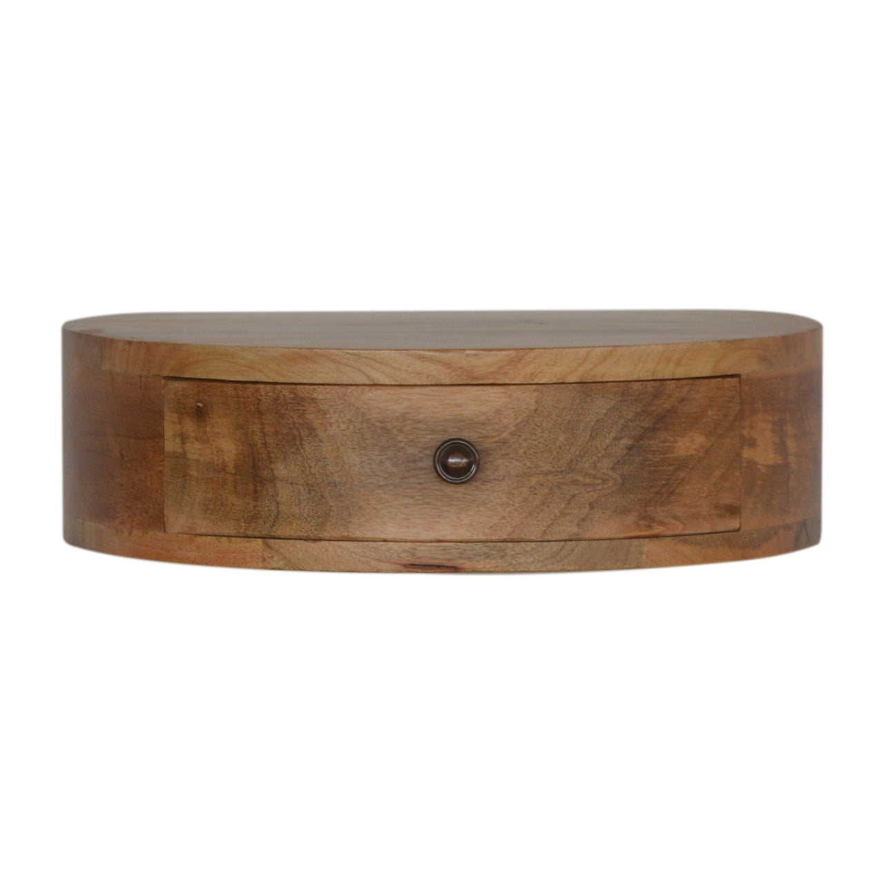 16" Brown Solid Wood Round One Drawer Floating Nightstand