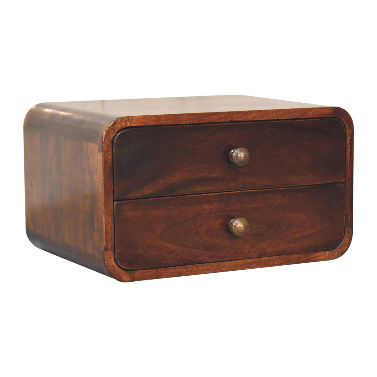 18" Brown Solid Wood Two Drawer Floating Nightstand