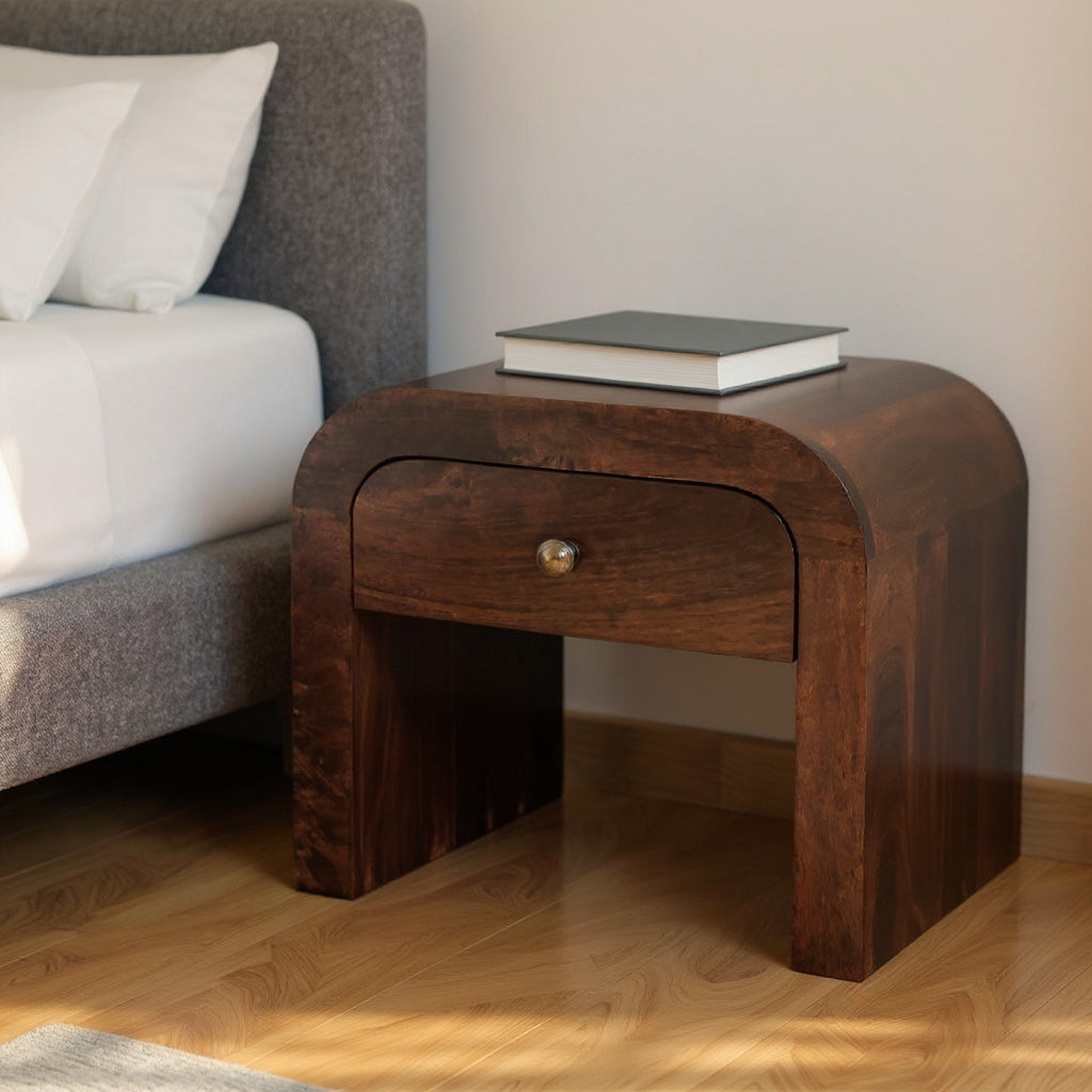16" Walnut Solid Wood One Drawer Nightstand