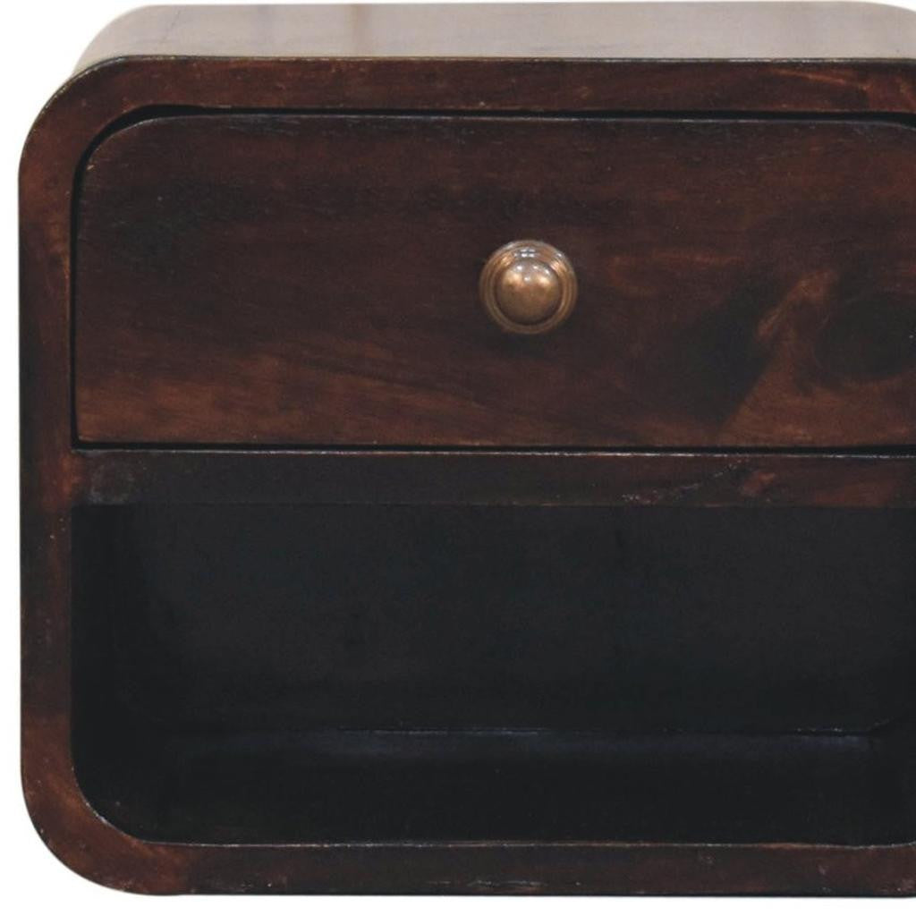 12" Dark Brown Solid Wood Square One Drawer Floating Nightstand
