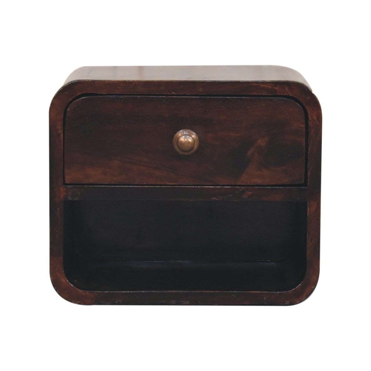 12" Dark Brown Solid Wood Square One Drawer Floating Nightstand