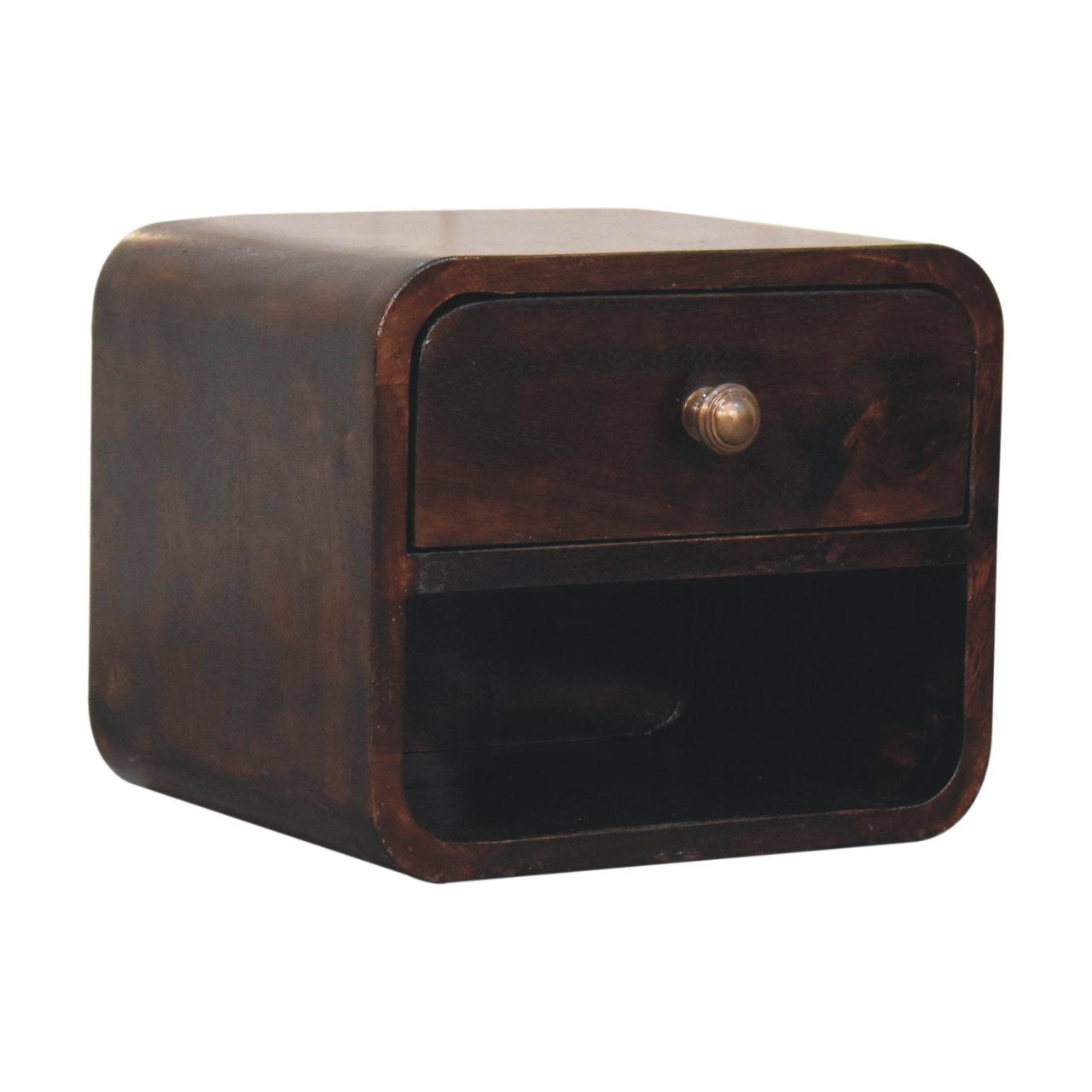 12" Dark Brown Solid Wood Square One Drawer Floating Nightstand