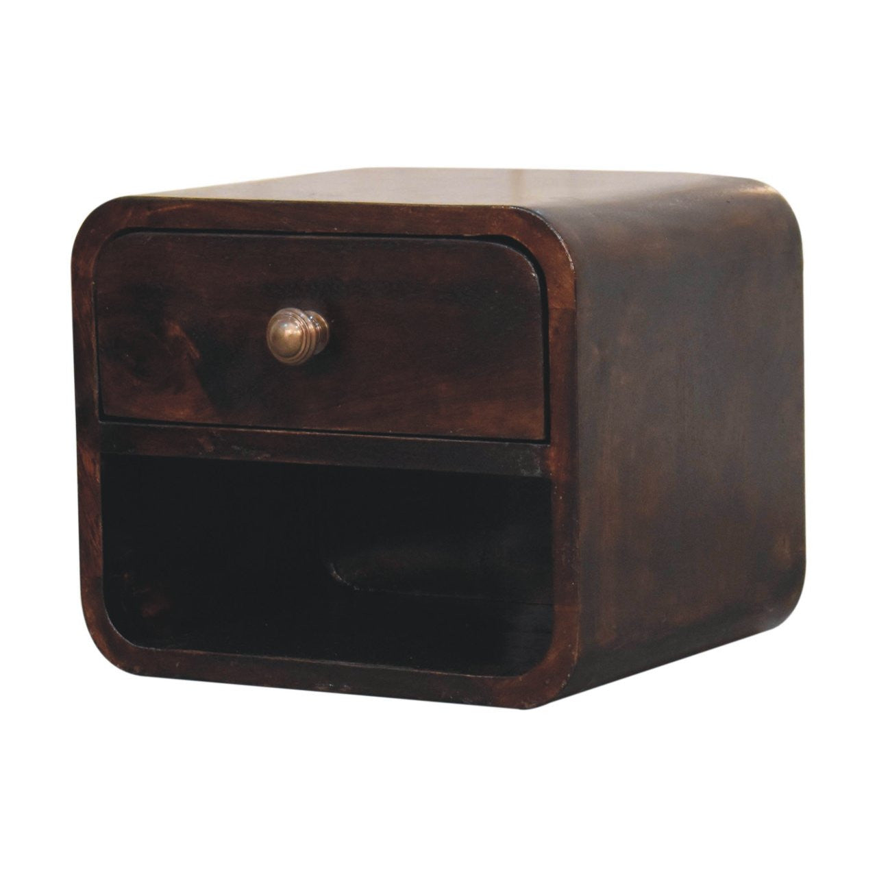 12" Dark Brown Solid Wood Square One Drawer Floating Nightstand