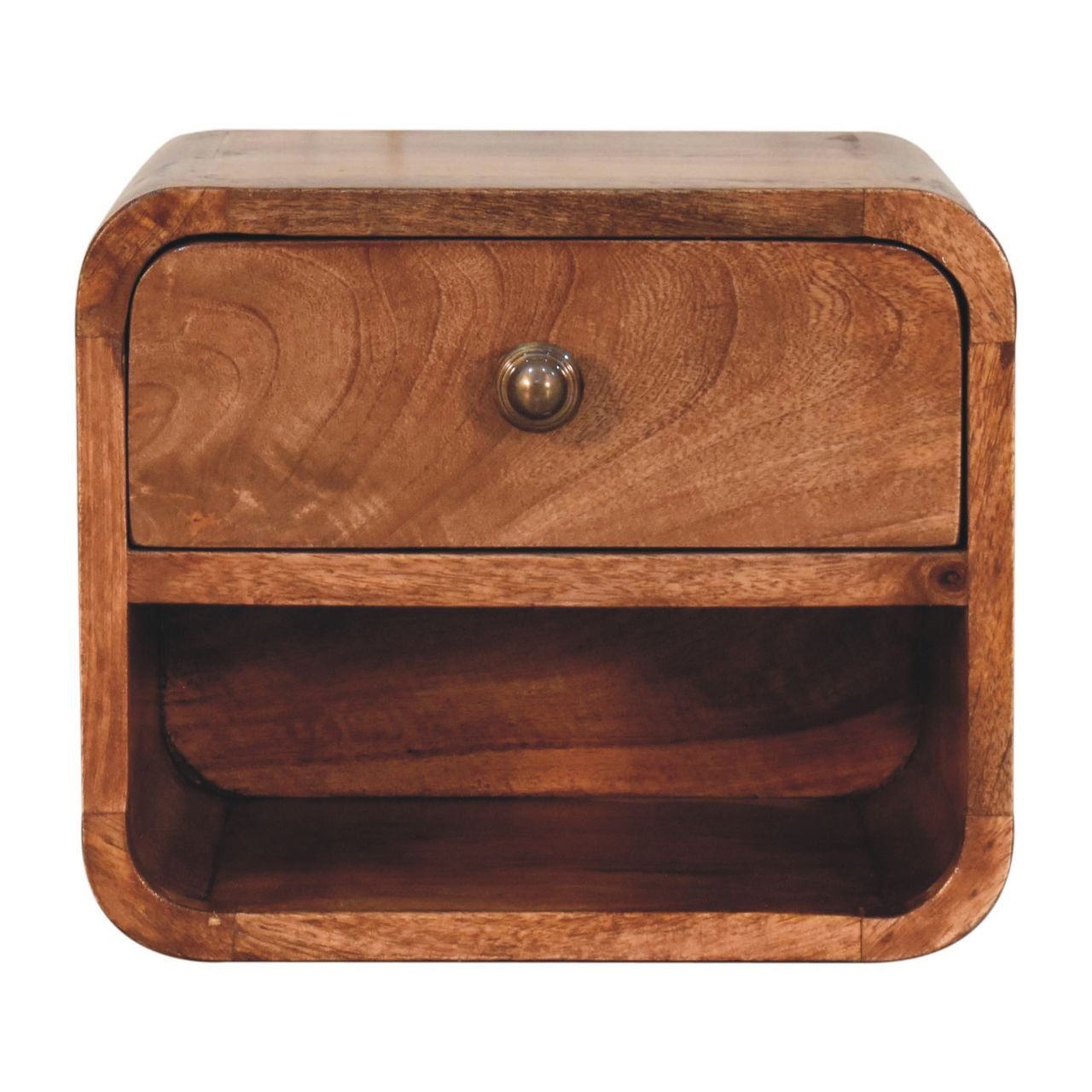 12" Brown Solid Wood Square One Drawer Floating Nightstand