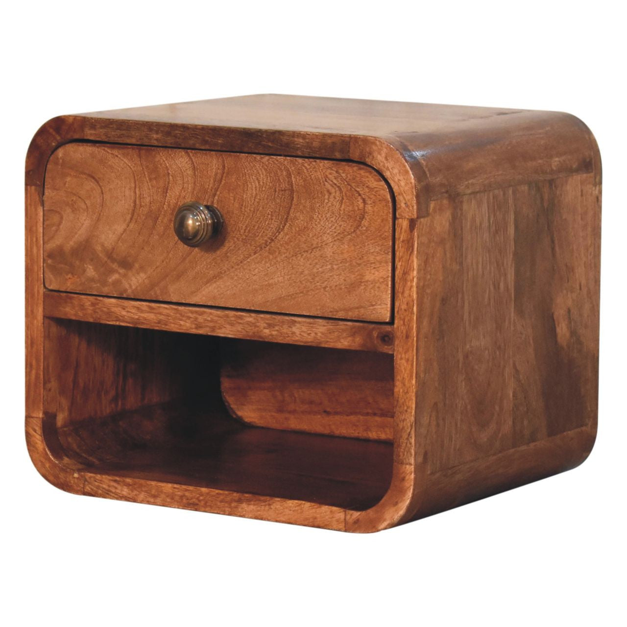 12" Brown Solid Wood Square One Drawer Floating Nightstand