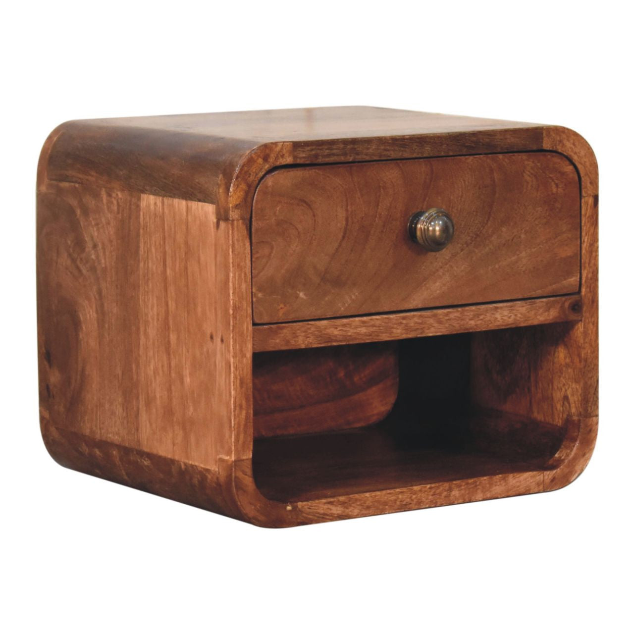 12" Brown Solid Wood Square One Drawer Floating Nightstand