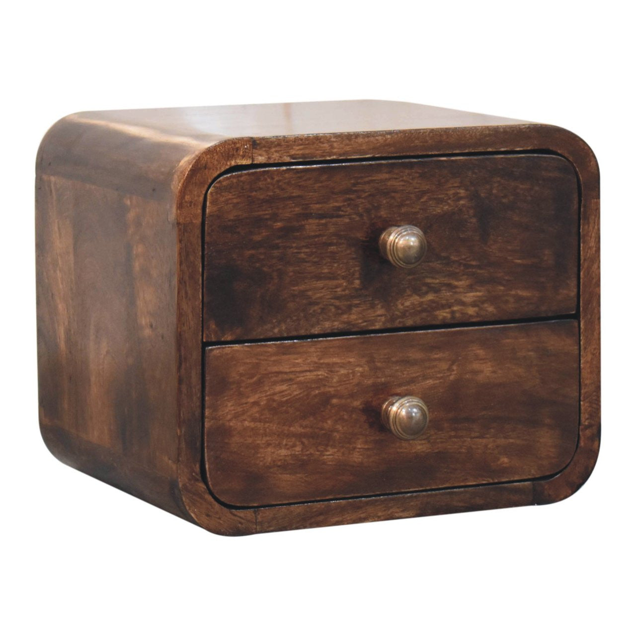 12" Walnut Solid Wood Square Two Drawer Floating Nightstand