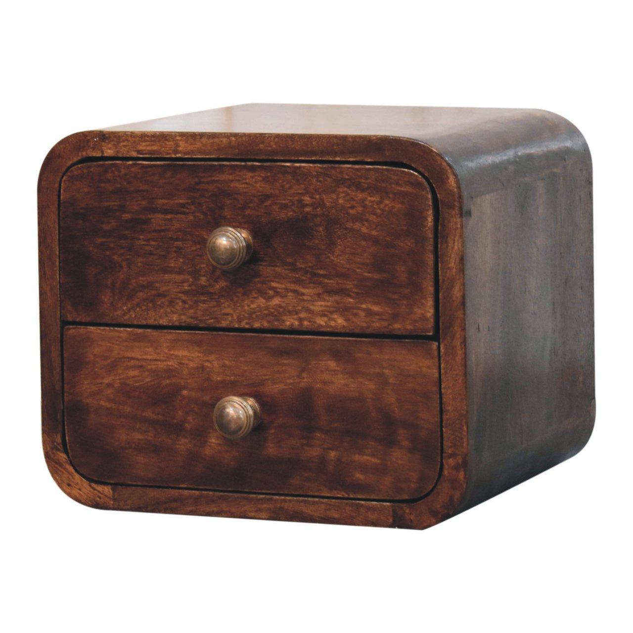 12" Walnut Solid Wood Square Two Drawer Floating Nightstand