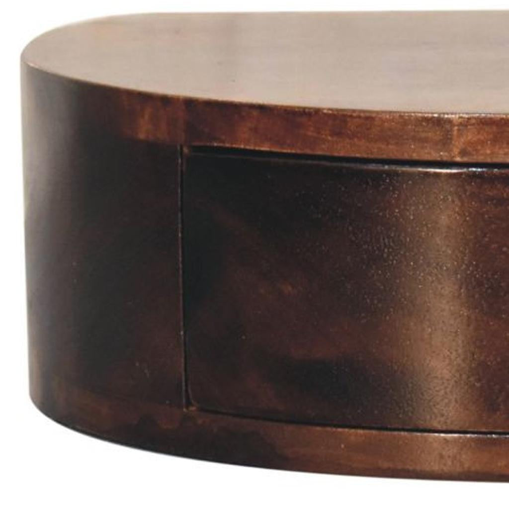 16" Walnut Solid Wood One Drawer Half Moon Floating Nightstand