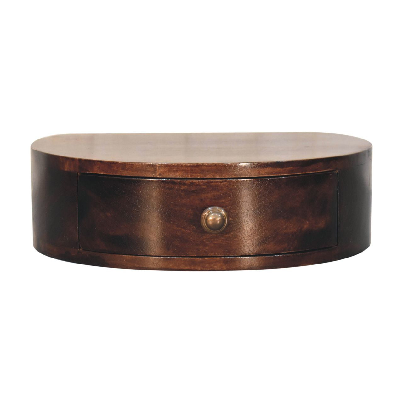 16" Walnut Solid Wood One Drawer Half Moon Floating Nightstand