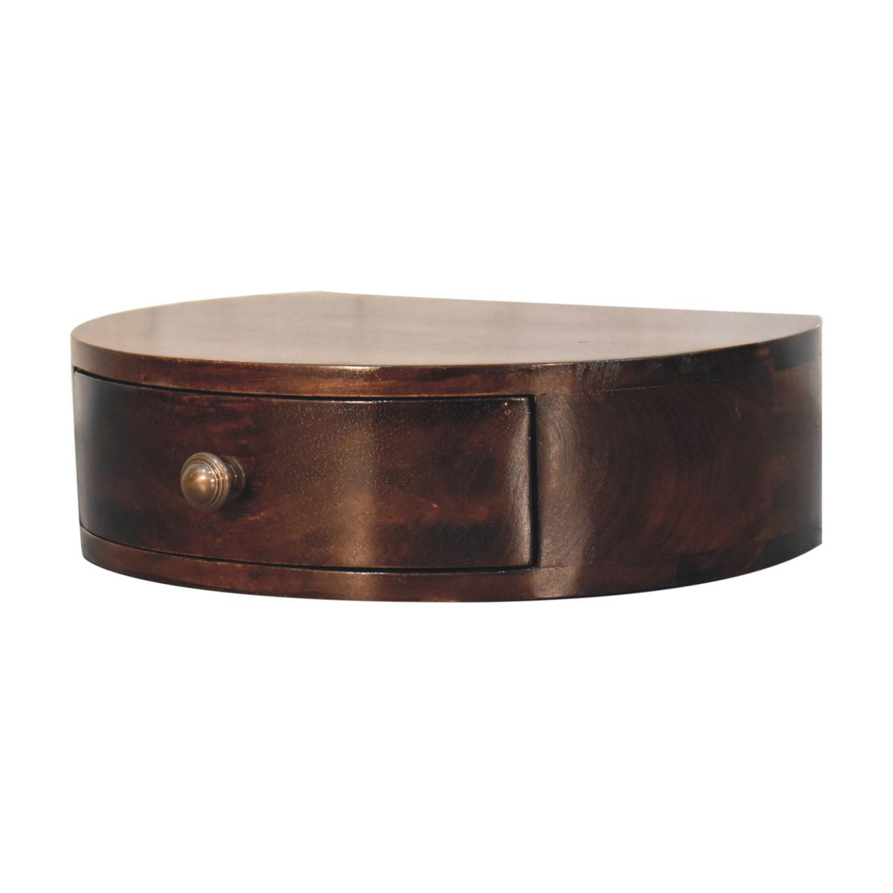 16" Walnut Solid Wood One Drawer Half Moon Floating Nightstand