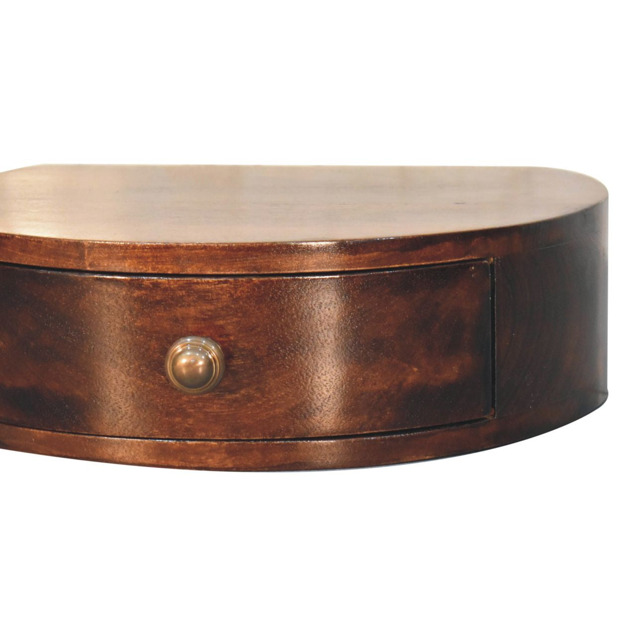 16" Walnut Solid Wood One Drawer Half Moon Floating Nightstand