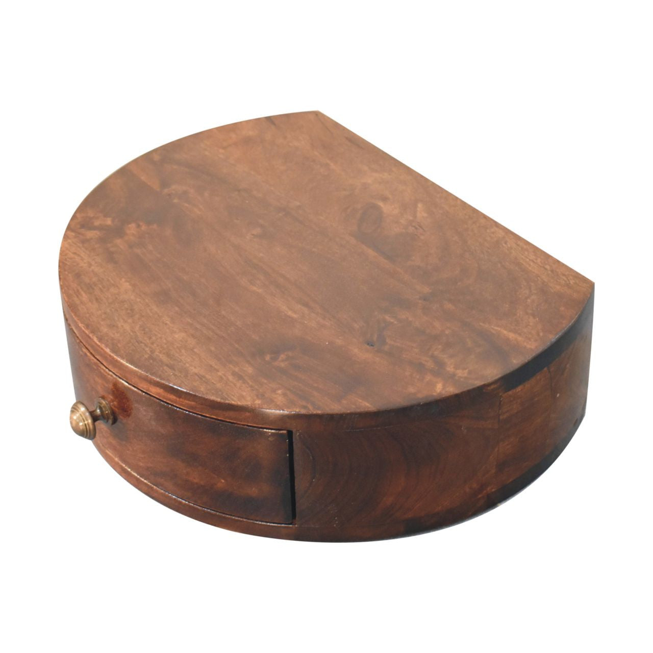 16" Walnut Solid Wood One Drawer Half Moon Floating Nightstand