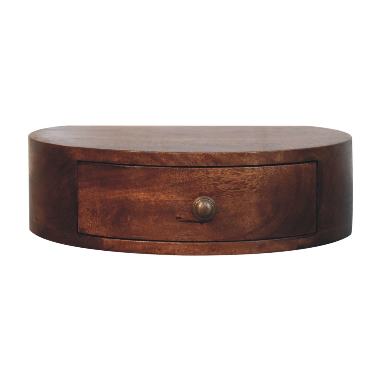 16" Brown Solid Wood One Drawer Half Moon Floating Nightstand