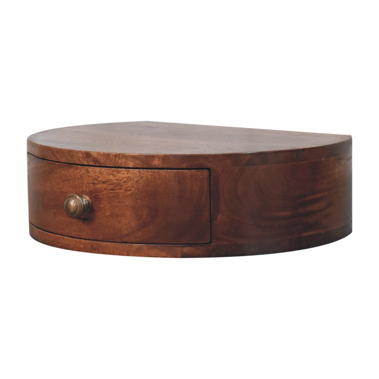 16" Brown Solid Wood One Drawer Half Moon Floating Nightstand