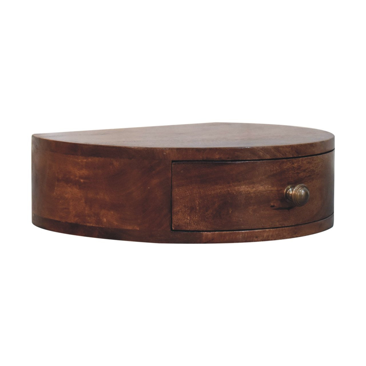 16" Brown Solid Wood One Drawer Half Moon Floating Nightstand