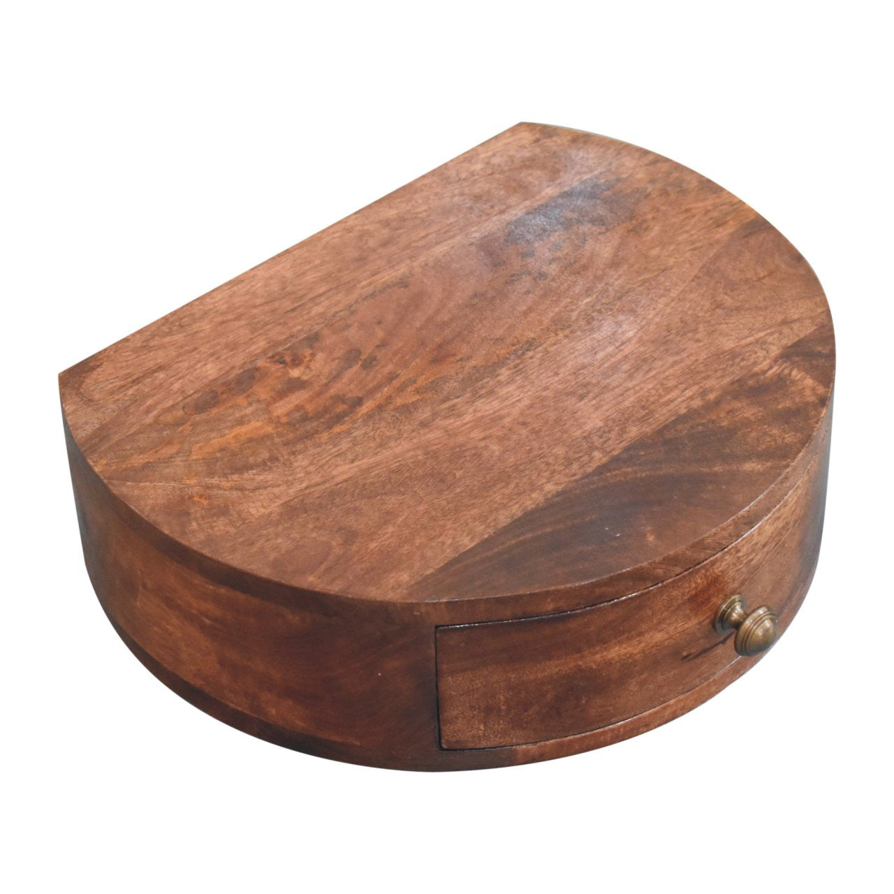 16" Brown Solid Wood One Drawer Half Moon Floating Nightstand