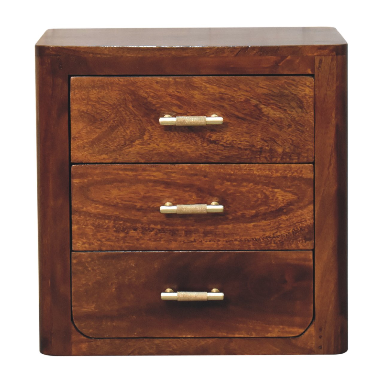 18" Brown Solid Wood Three Drawer Nightstand