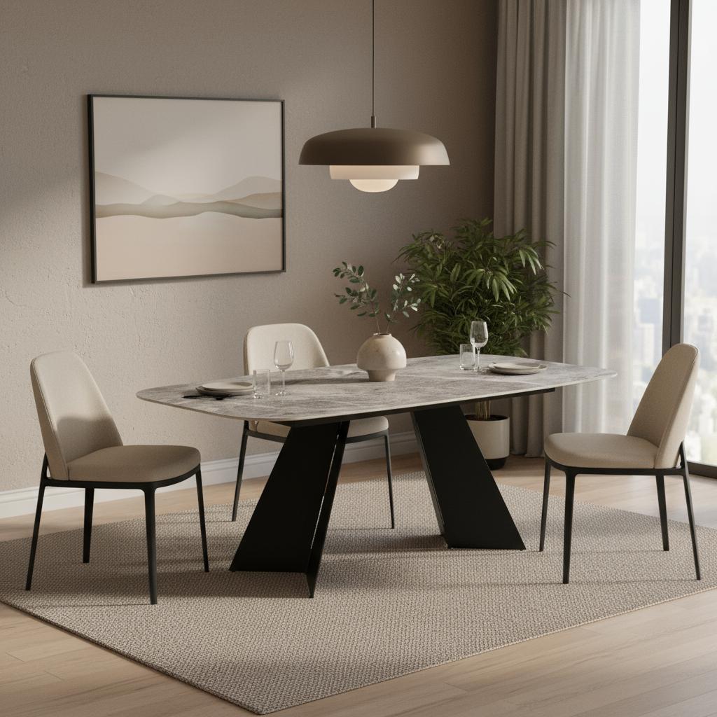 94" Gray and Black Faux Marble Ceramic and Steel Double Pedestal Base Dining Table