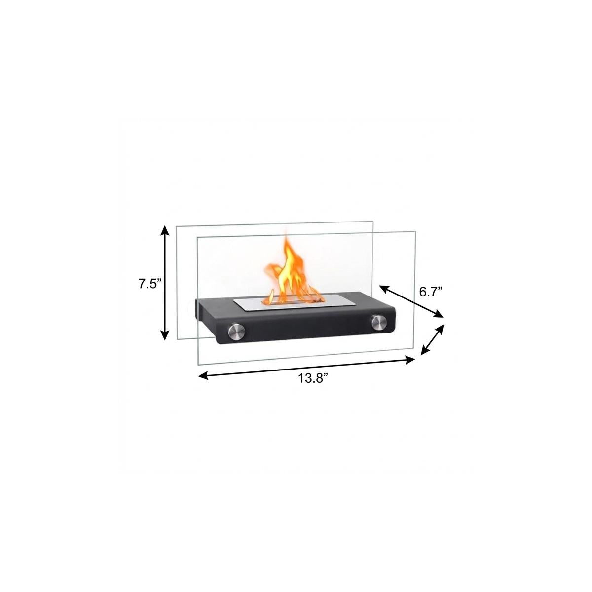 8000 BTU 14" Black And Silver Glass And Stainless Steel Bio-ethanol fuel Portable Rectangular Fire Pit