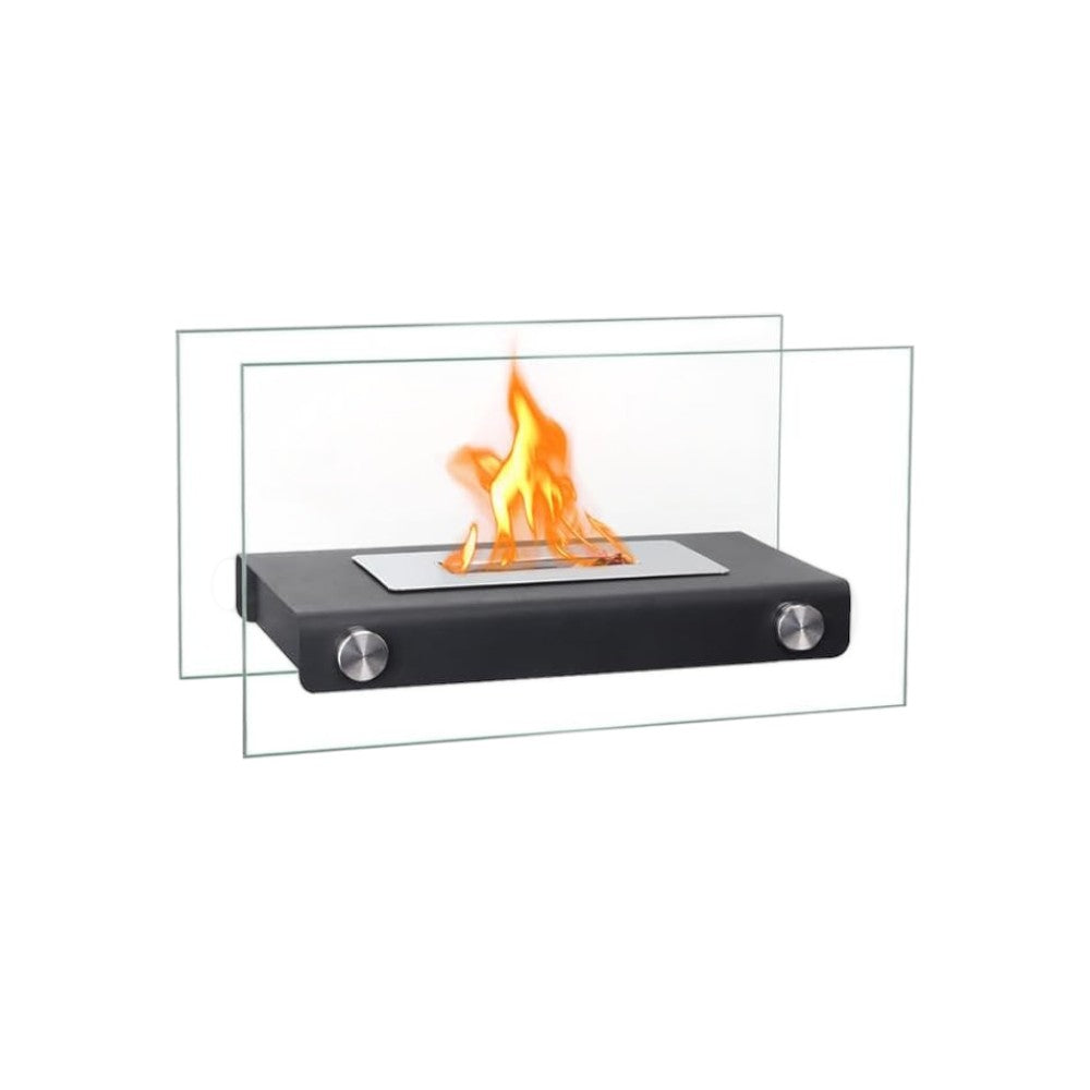8000 BTU 14" Black And Silver Glass And Stainless Steel Bio-ethanol fuel Portable Rectangular Fire Pit