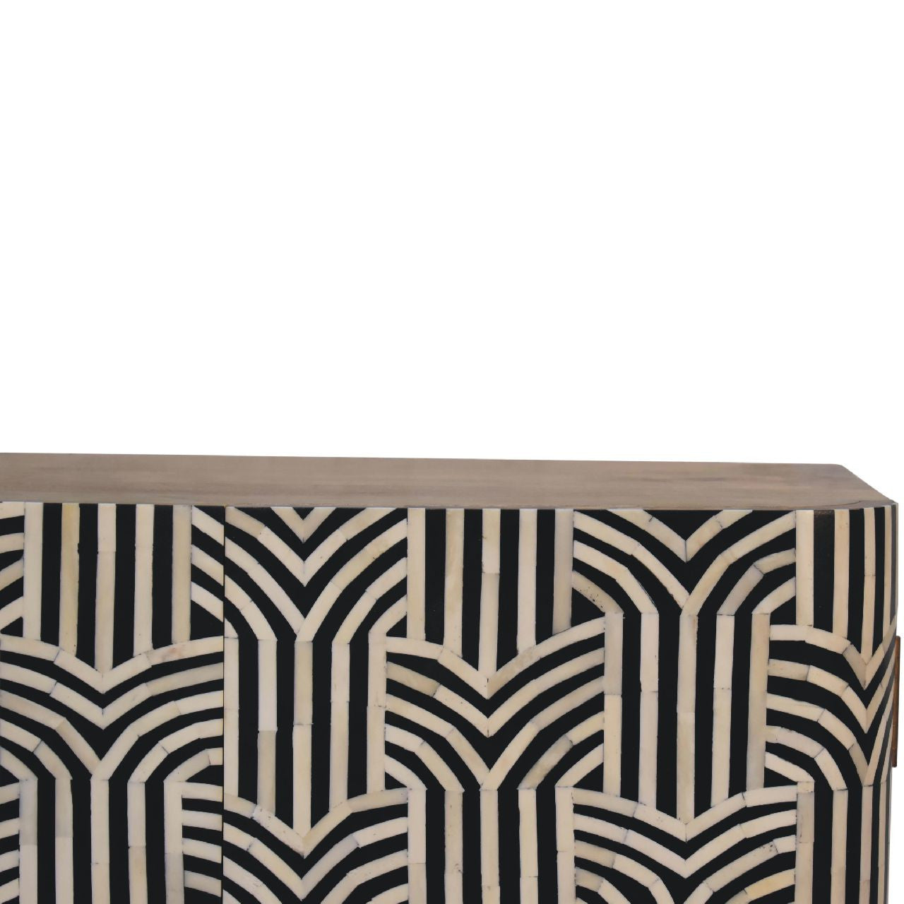 32" Dark Brown Black and White Solid Wood And Inlaid Bone Textured Accent Cabinet With Two Doors
