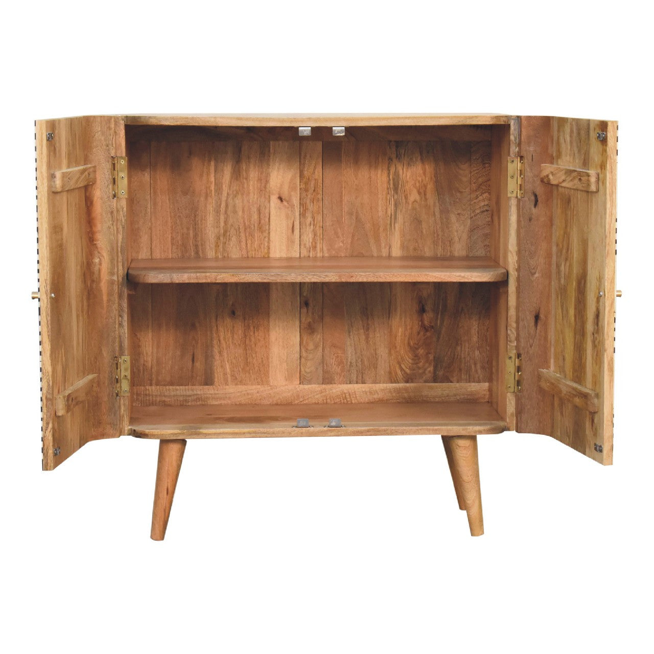 32" Dark Brown Black and White Solid Wood And Inlaid Bone Textured Accent Cabinet With Two Doors