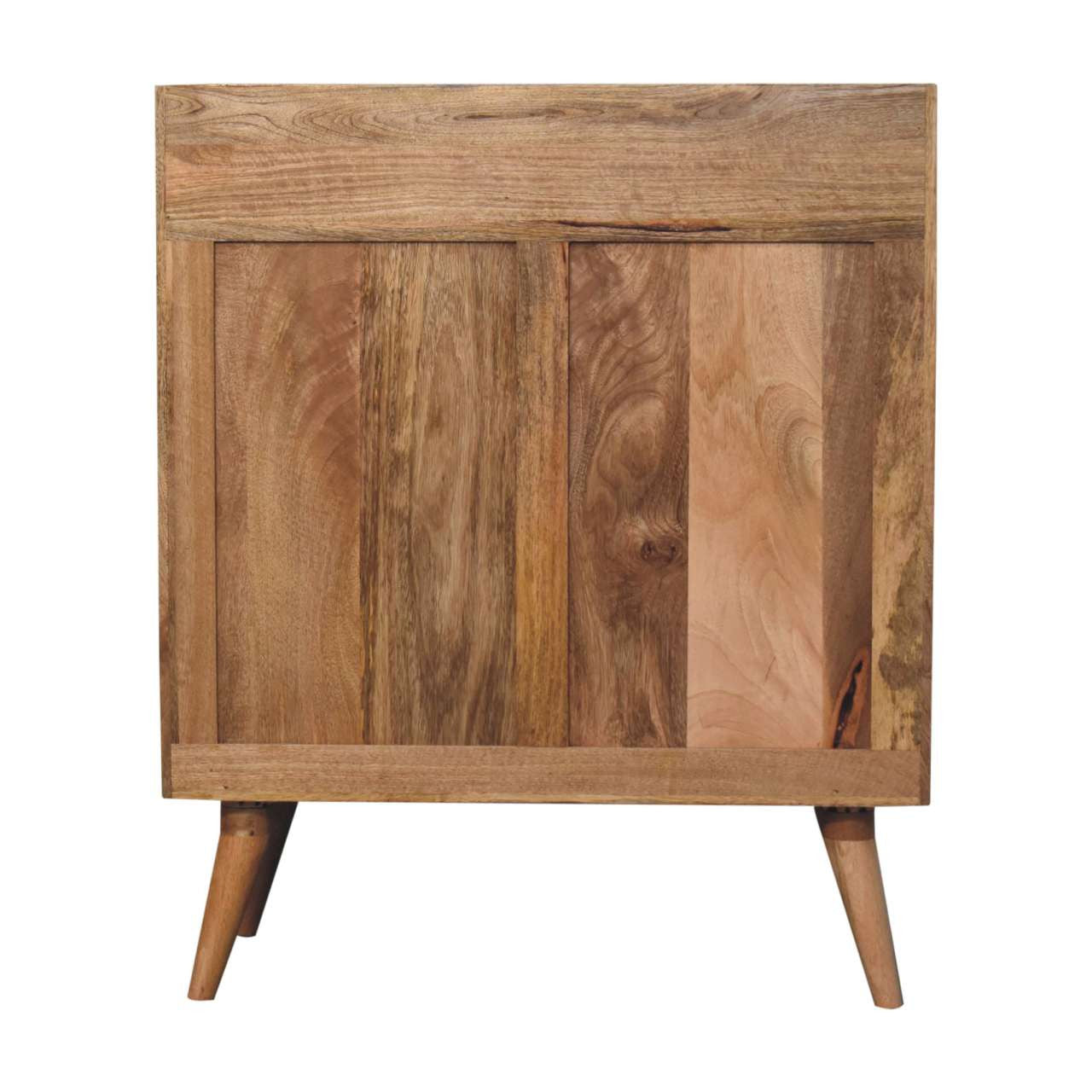 35" Brown Distressed Solid Wood Inlaid Rattan Accent Cabinet With Two Doors